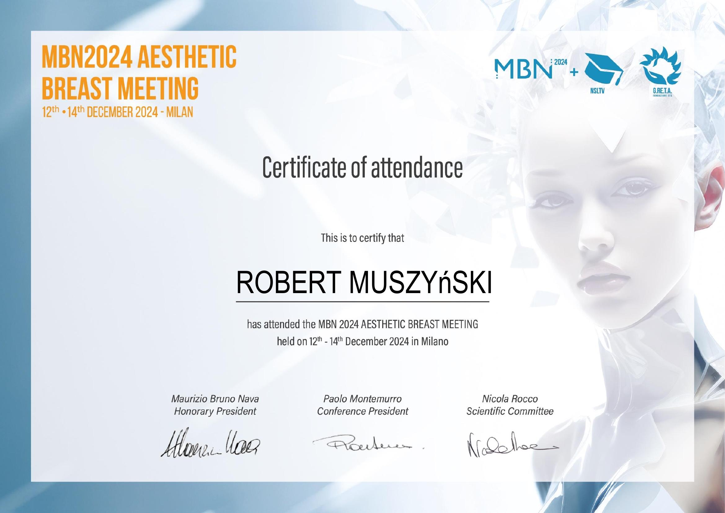 Certyfikat MBN 2024 Aesthetic Breast Meeting